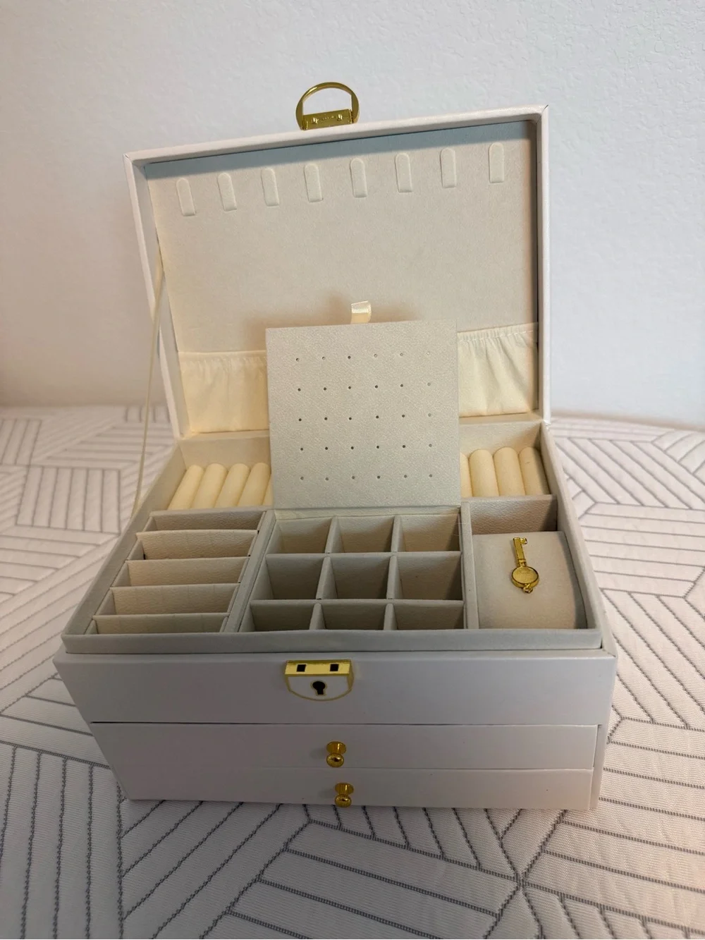 White Jewelry Organizer Box with Gold Accents